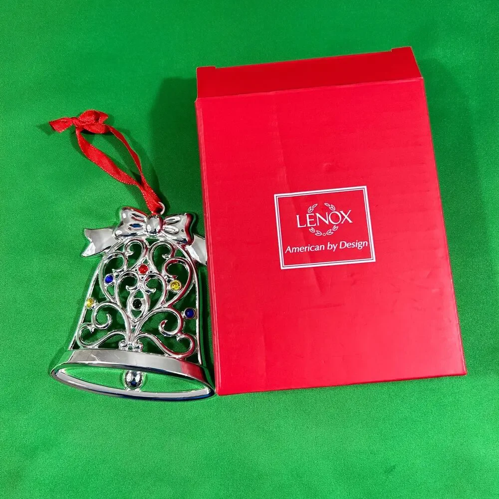 Lenox Sparkle and Scroll Multi Crystal Bell Ornament Silverplate SKU# 851325